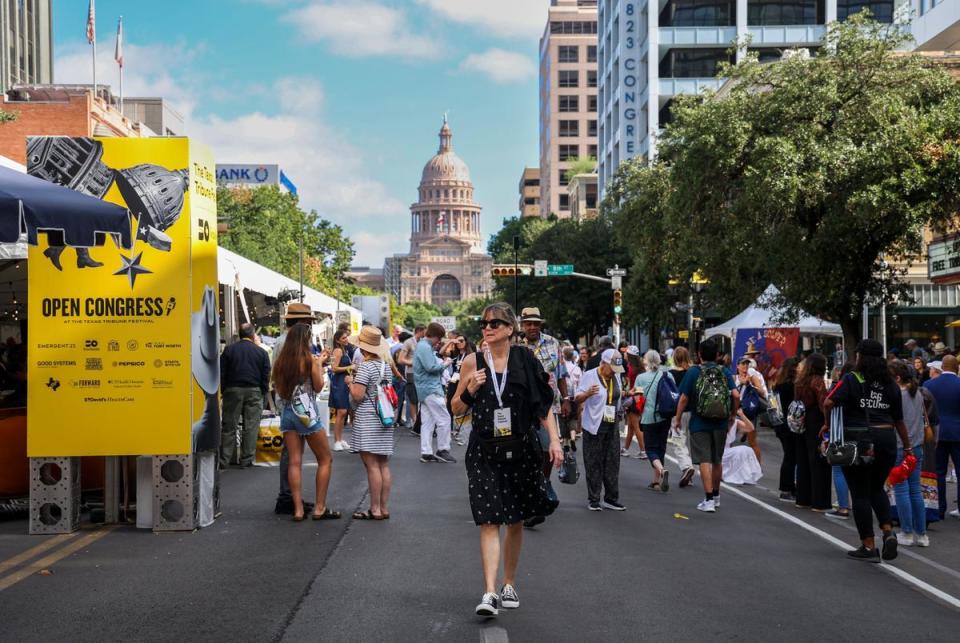 Festivalgoers on Open Congress during The Texas Tribune Festival on Sept. 23, 2023 in Austin, TX.