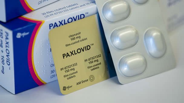 PHOTO: The drug Paxlovid against Covid-19 from the manufacturer Pfizer is stacked on a table in Berlin, March 1, 2022.  (Picture Alliance via Getty Images, FILE)