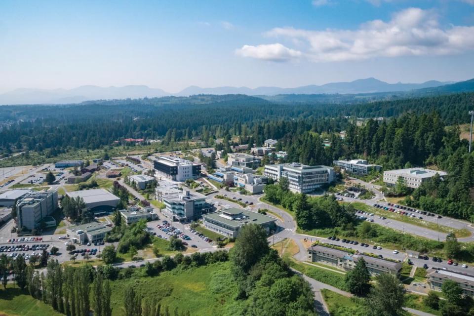 An aerial picture of Vancouver Island University in Nanaimo, B.C., taken in May 2019.