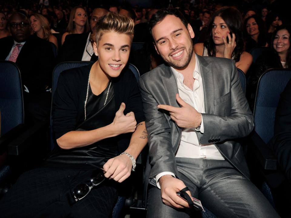 Justin Bieber and manager Scoot Braun at the 40th American Music Awards in 2012.