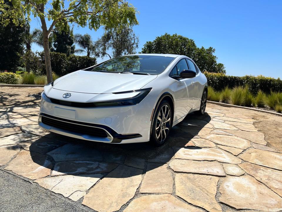 The 2023 Toyota Prius Prime plug-in hybrid's stylish exterior is a departure from earlier models.