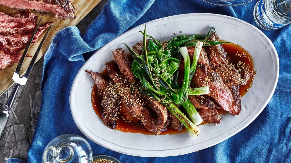 Soy Sauce–Marinated Grilled Flank Steak and Scallions