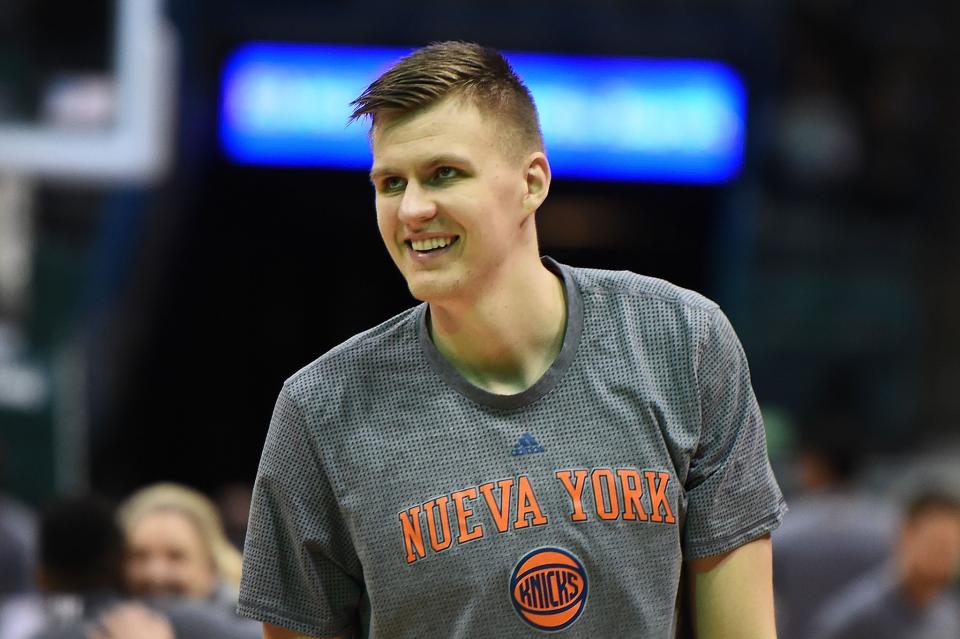 Kristaps Porzingis smiles. More of this, please. (Getty Images)