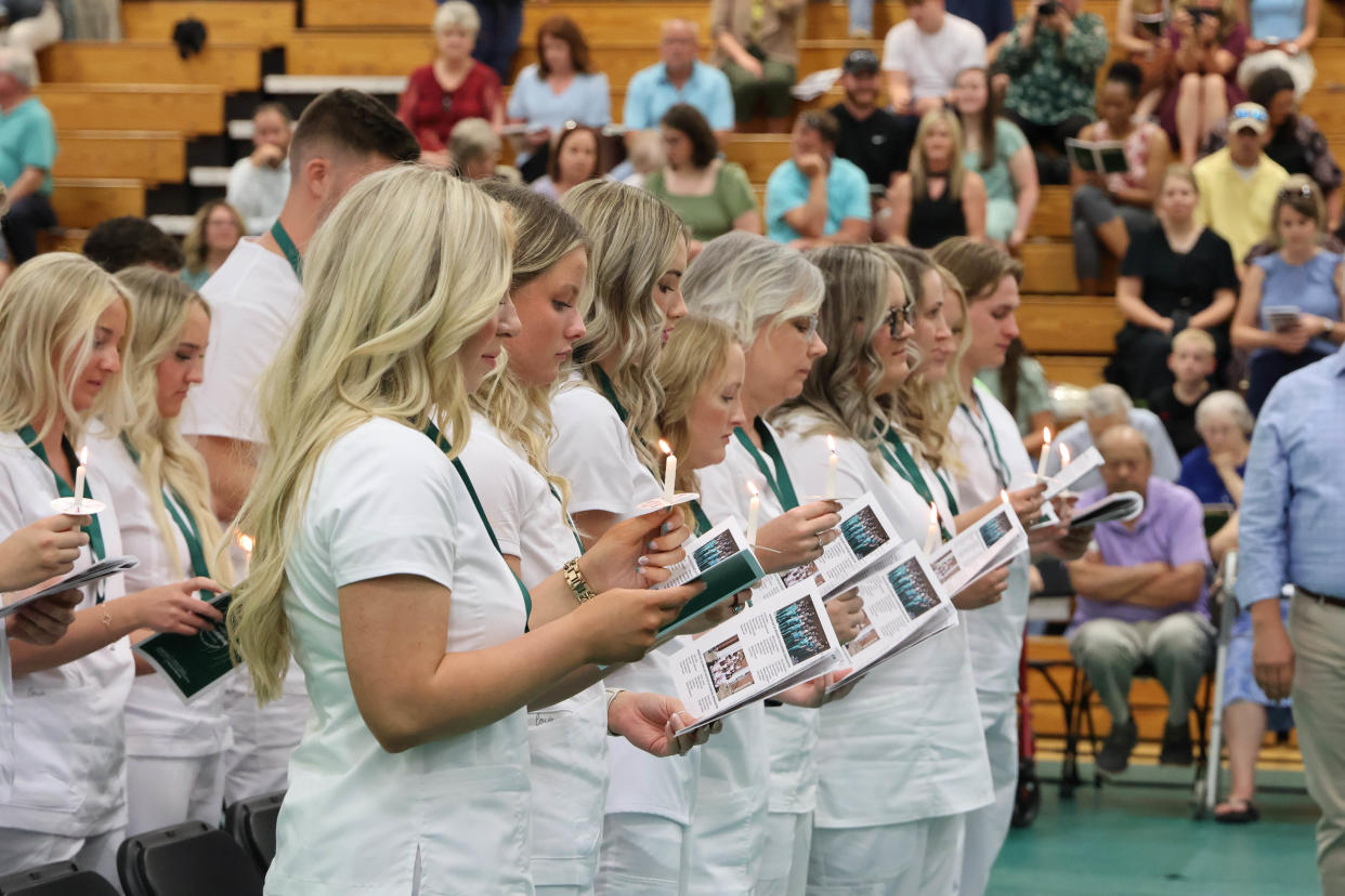 In a nurse pinning ceremony on May 2, 2024, 27 Bachelor of Science in Nursing and 16 Associate in Applied Science in Nursing graduates of Ohio University Chillicothe received their nurse pins.