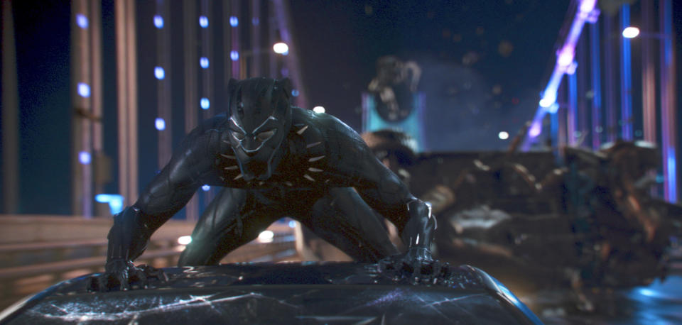 This image released by Disney shows a scene from Marvel Studios' "Black Panther." On Tuesday, Jan. 22, 2019, the film was nominated for an Oscar for best picture. The 91st Academy Awards will be held on Feb. 24, 2019. (Matt Kennedy/Marvel Studios-Disney via AP)