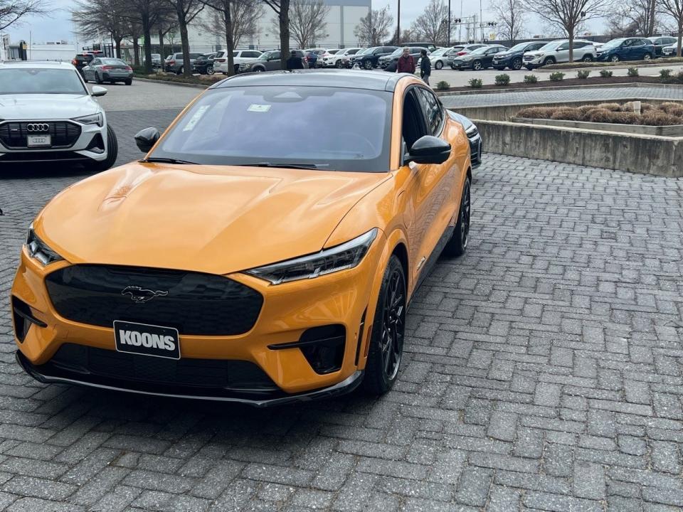 The Mustang electric vehicle that Maryland Governor Wes Moore test drove on Monday, March 13, 2023 after announcing the state would phase out the sale of gas-powered vehicles by 2035. Moore drove the vehicle around the parking lot of the Department of Environment headquarters in Baltimore.