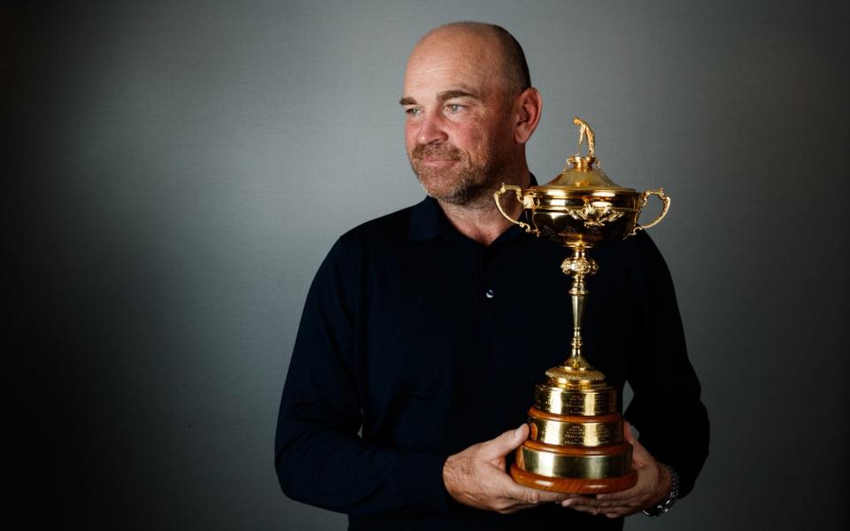 European Ryder Cup captain Thomas Bjorn with the Ryder Cup Trophy - PA