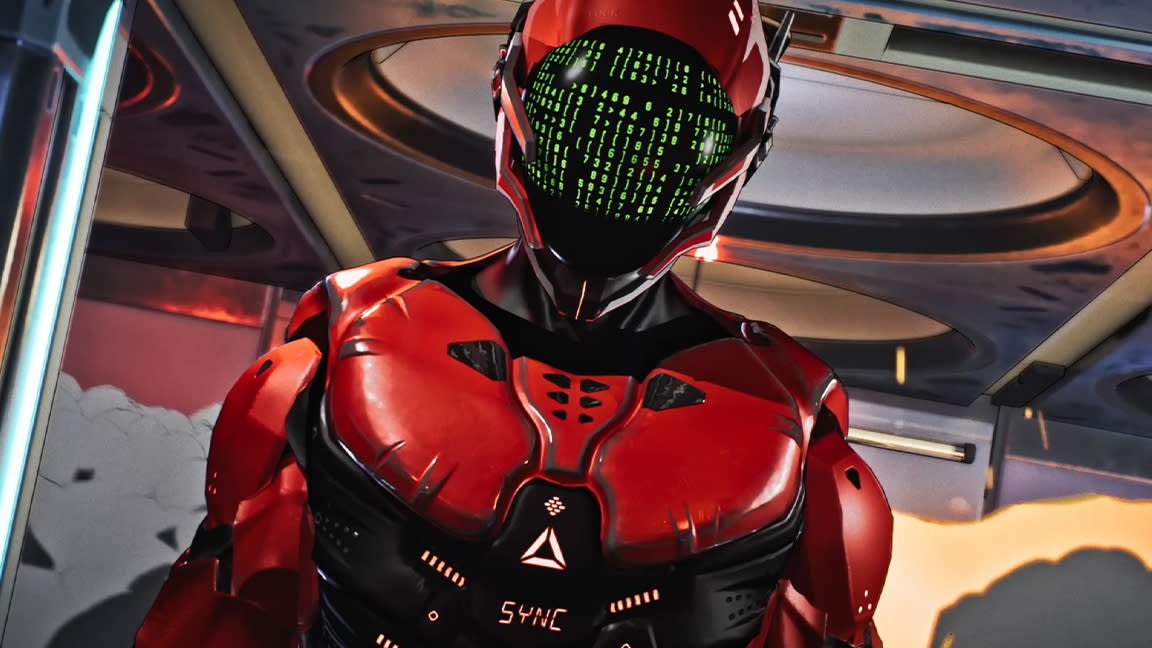  Max Beyond; a red armoured person in a film made using Unreal Engine 5. 