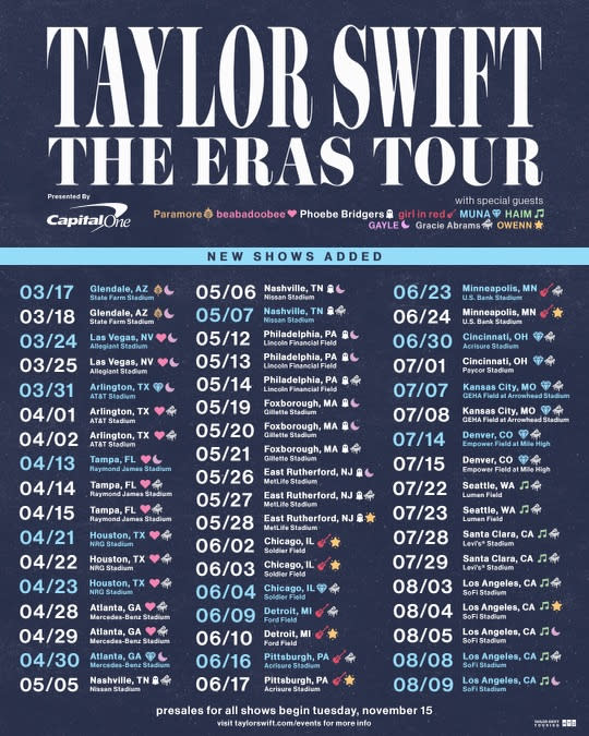 Taylor Swift Adds 17 More Stadium Shows to ‘Eras Tour,’ Which Will