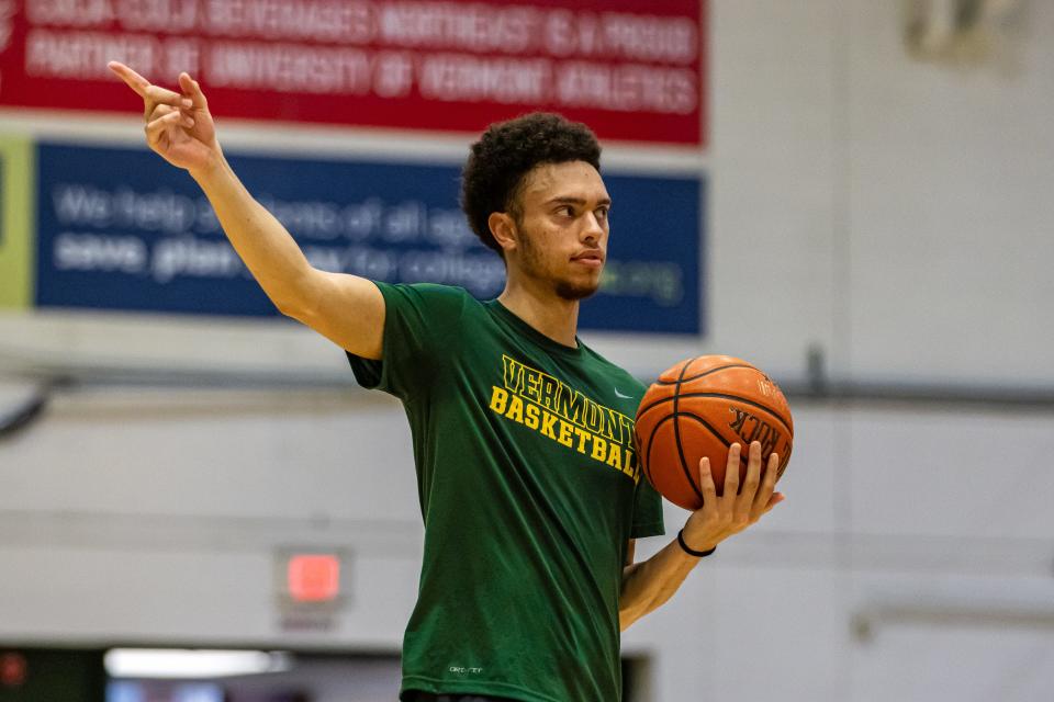 Jace Roquemore in action during a UVM men's basketball summer practice earlier this month at Patrick Gym.