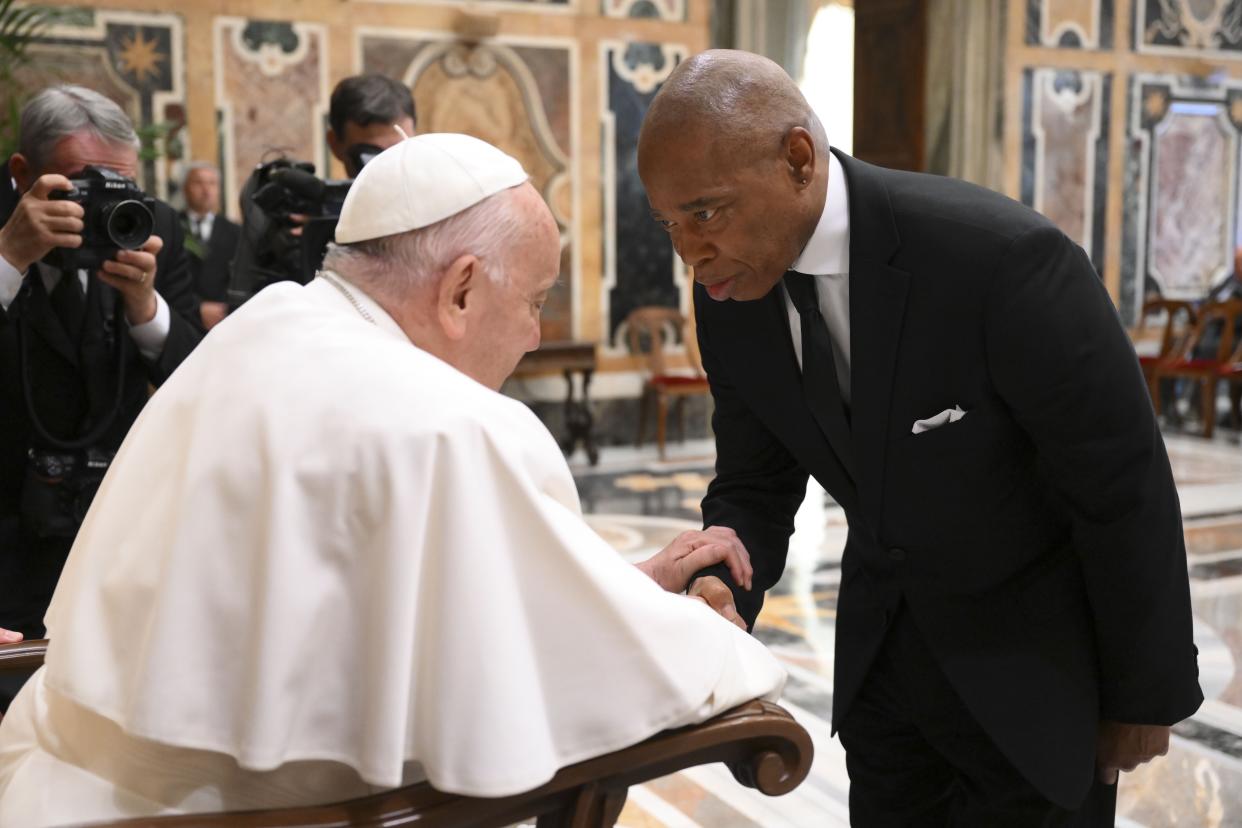 Pope Francis and Eric Adams at the Vatican.