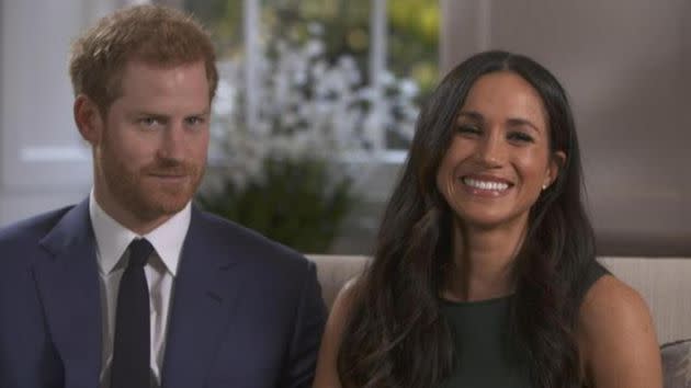 Prince Harry and Meghan during their engagement interview with the BBC