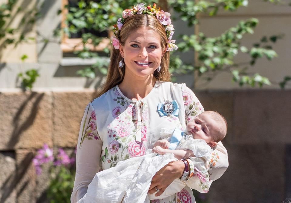 <p>When Princess Madeleine and Chris O’Neill of Sweden welcomed the newest member of the family, Adrienne, they celebrated her baptism in style. The latest Swedish royal, who’s tenth in line to the throne, wore the same gown as every royal infant born since 1906. The secret? The lining of the fabric is embroidered with the names of all the previous royal babies who wore it, according to <em><a href="https://people.com/royals/princess-adriennes-christening-portraits-released/" rel="nofollow noopener" target="_blank" data-ylk="slk:People;elm:context_link;itc:0" class="link ">People</a>.</em> </p>