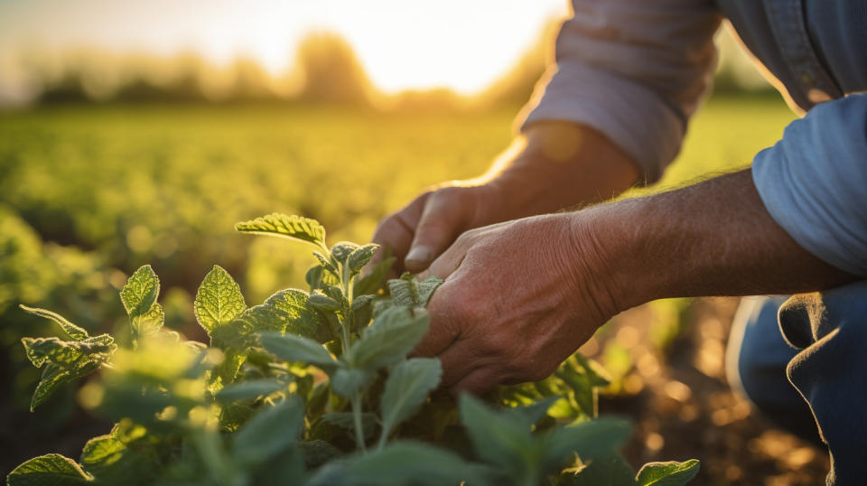 A close up of a farmer harvesting specialty crop grown for the company.