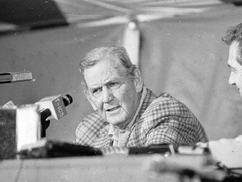 Paul "Bear" Bryant speaks to the media.