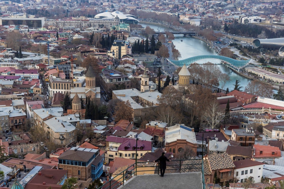 Antropov contemplates the city centre at the viewpoint near Narikala fortress (Reuters)