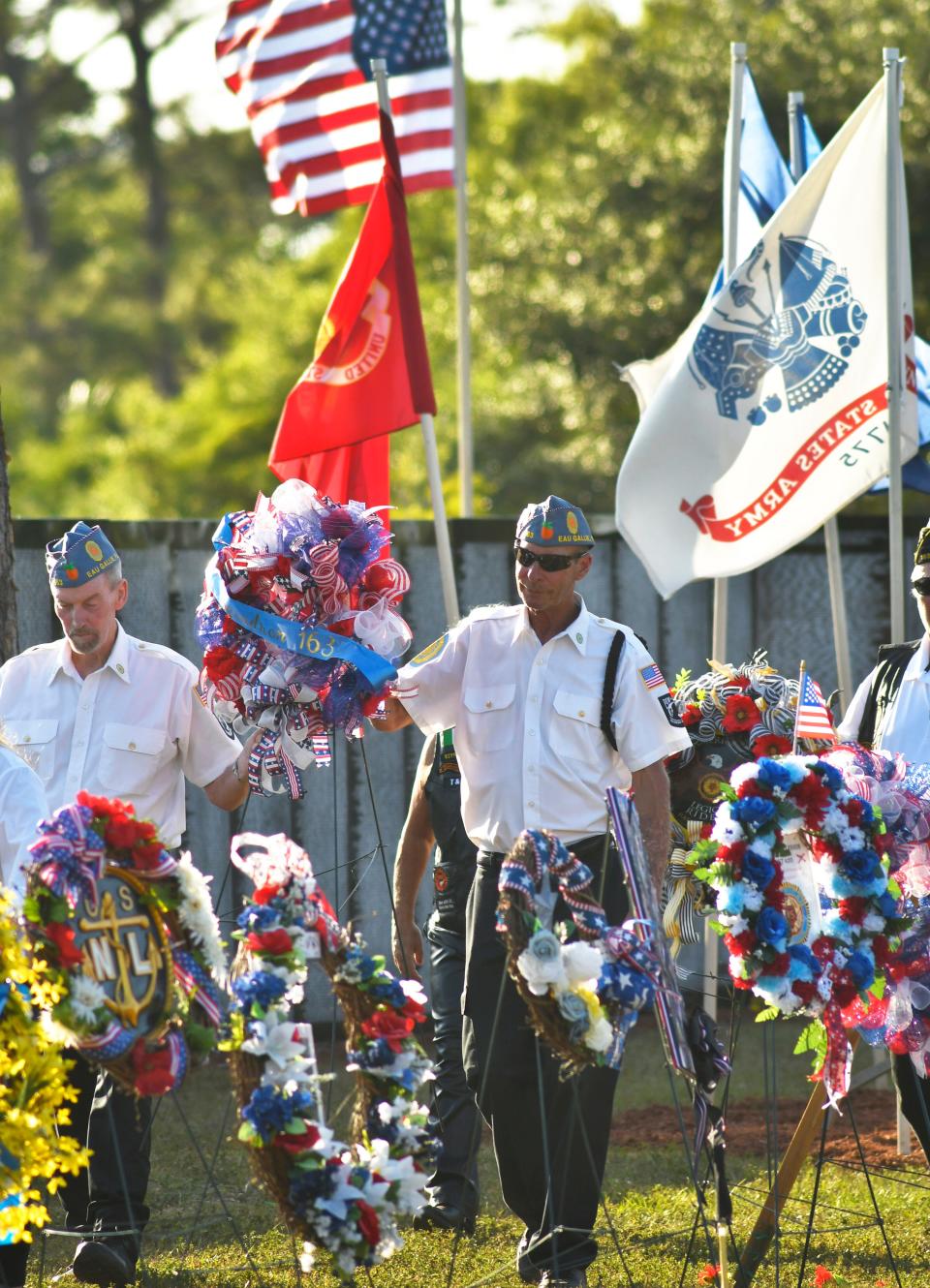 The Monday evening placing of the wreaths and opening ceremony at the Vietnam Traveling Memorial Wall at Wickham Park in Melbourne.