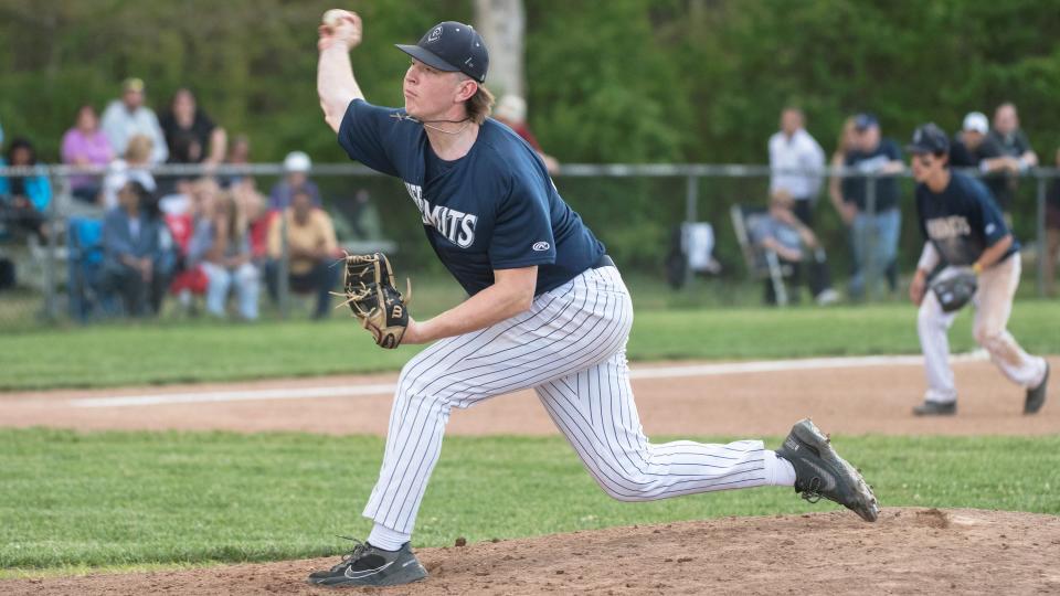 St. Augustine's Andrew Gaines delivers a pitch during the Diamond Classic semifinal game between St. Augustine and Kingsway played at St. Augustine Preparatory School in Richland on Tuesday, May 17, 2022.  St. Augustine defeated Kingsway, 7-4.