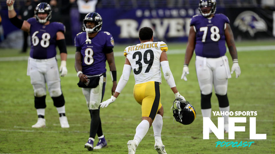 Pittsburgh Steelers safety Minkah Fitzpatrick celebrates after defeating the division rival Baltimore Ravens on Sunday. (Photo by Patrick Smith/Getty Images)