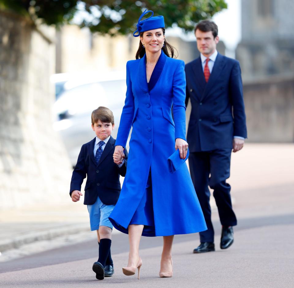 Prince Louis and Kate Middleton attend the Easter Sunday Mattins Service at St George's Chapel in April 2023.