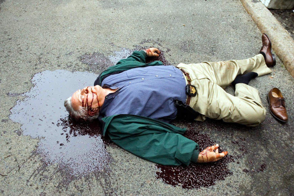 Sheen is killed in spectacular fashion in Martin Scorsese's The Departed. (Photo: ©Warner Bros/Courtesy Everett Collection)