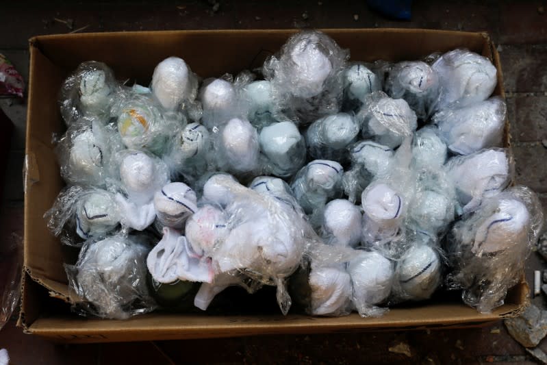 Molotov cocktails are seen in a box during protests at the Polytechnic University in Hong Kong