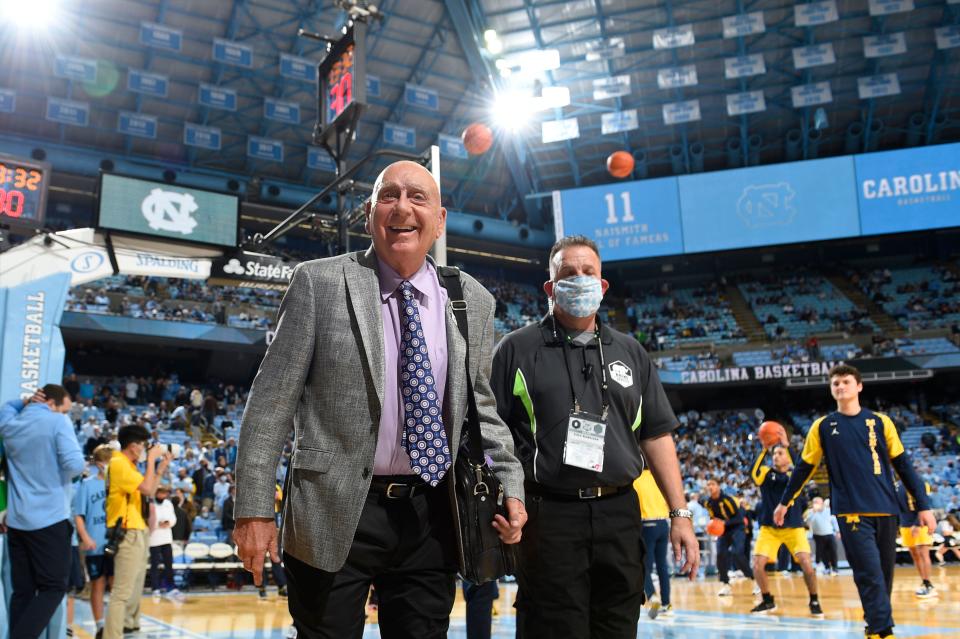 ESPN analyst Dick Vitale walks in before a Dec. 1 game at Dean E. Smith Center.