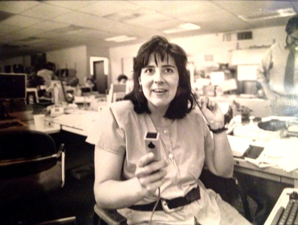 Detroit Free Press staff writer Patricia Montemurri at her desk circa mid-1980s.