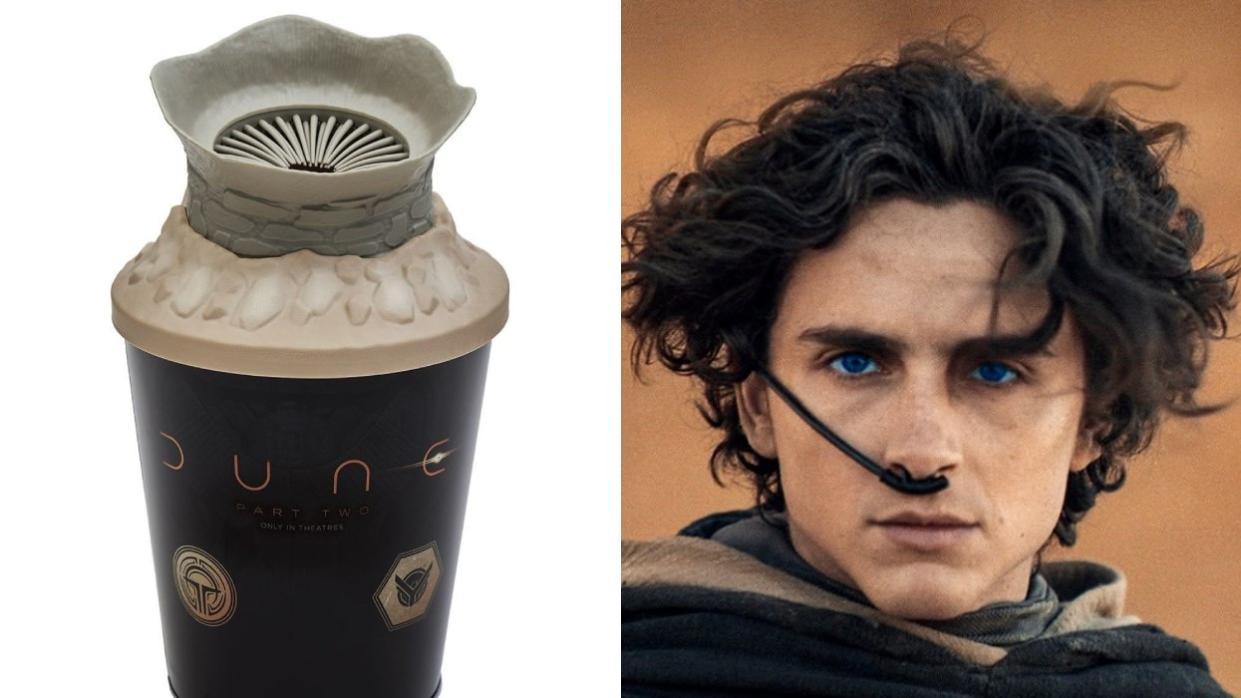 AMC limited edition popcorn bucket for Dune Part 2; Timothée Chalamet in Dune Part Two