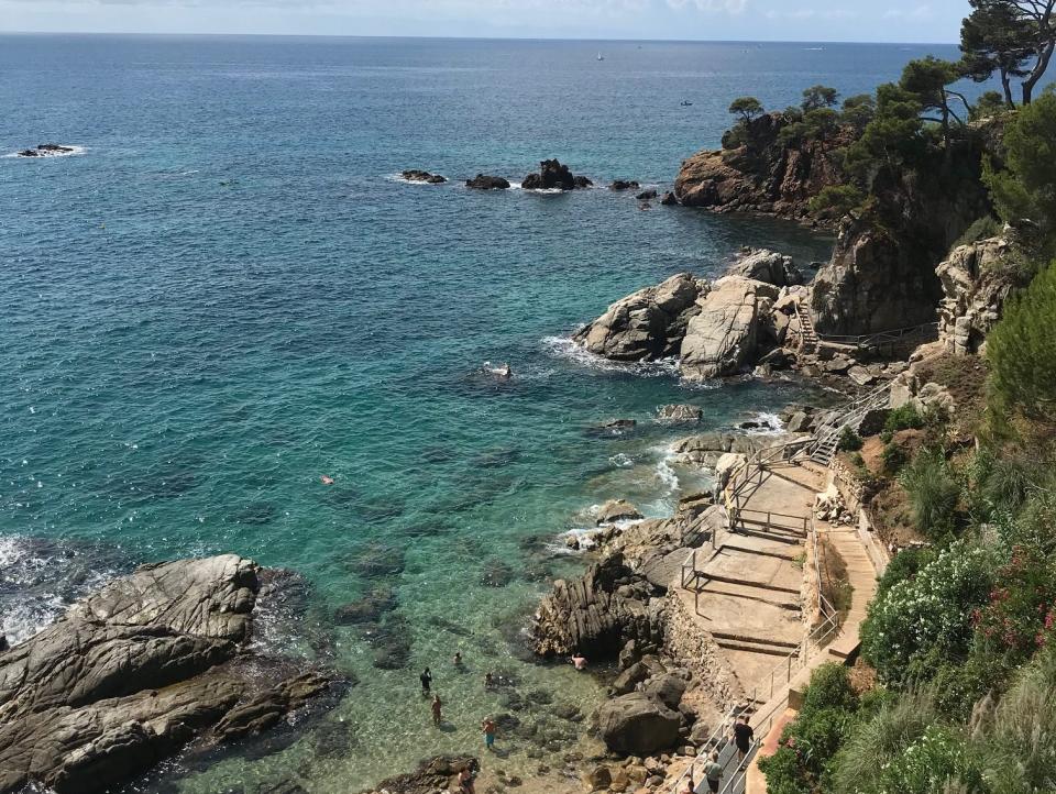 wide shot of the coast line at costa brava