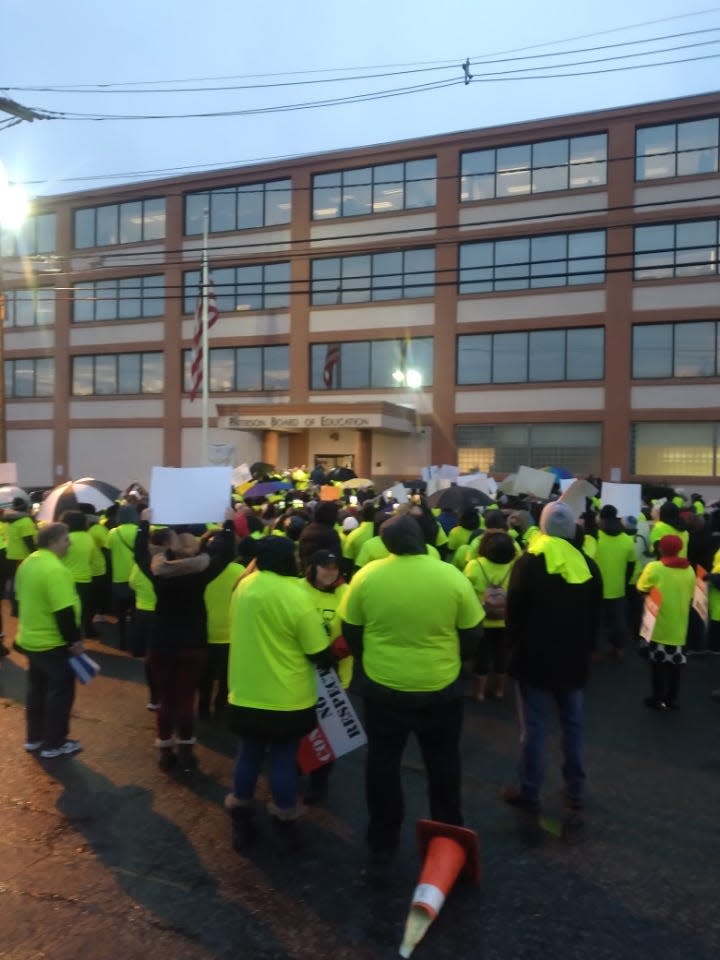 Photos of Paterson teachers’ union rally on Wednesday, Jan. 25, 2023 at district headquarters.