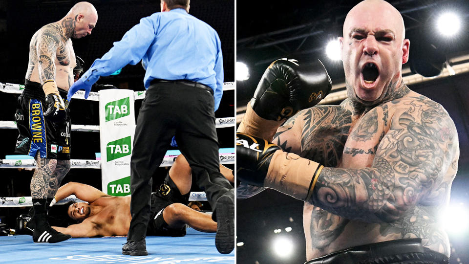 Lucas Browne, pictured here beating Junior Fa inside two minutes in Melbourne. 