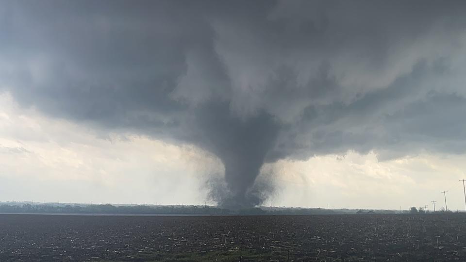 A tornado moves over the ground near Lincoln, Nebraska on April 26, 2024, a day when the National Weather Service office in Omaha issued 48 tornado warnings, the most it had ever issued in a single day.