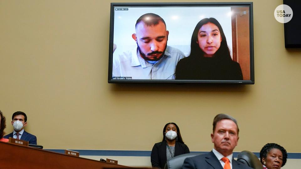 Felix and Kimberly Rubio, parents of Lexi Rubio, 10, a victim of the mass shooting in Uvalde, Texas, testify remotely during a House Committee on Oversight and Reform hearing on gun violence June 8.