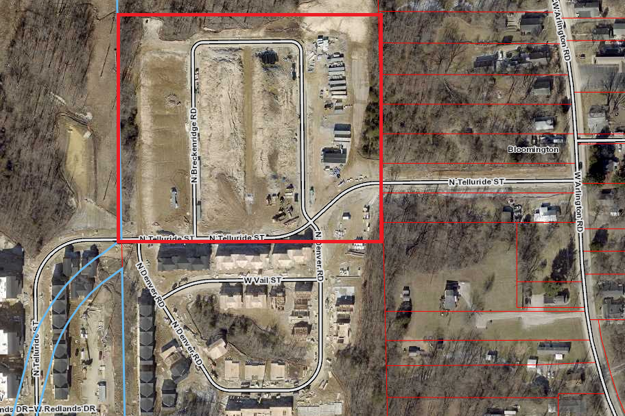 The area where the 45 housing lots are planned as part of the Summit Hill Community Land Trust is shown on this aerial map inside the red square.