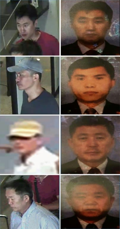 Royal Malaysian Police images of 34-year-old Hong Song Hac, 33-year-old Ri Ji Hyon, 55-year-old O Jong Gil and 57-year-old Ri Jae Nam, all from North Korea and wanted by police in connection to assassination of Kim Jong-Nam