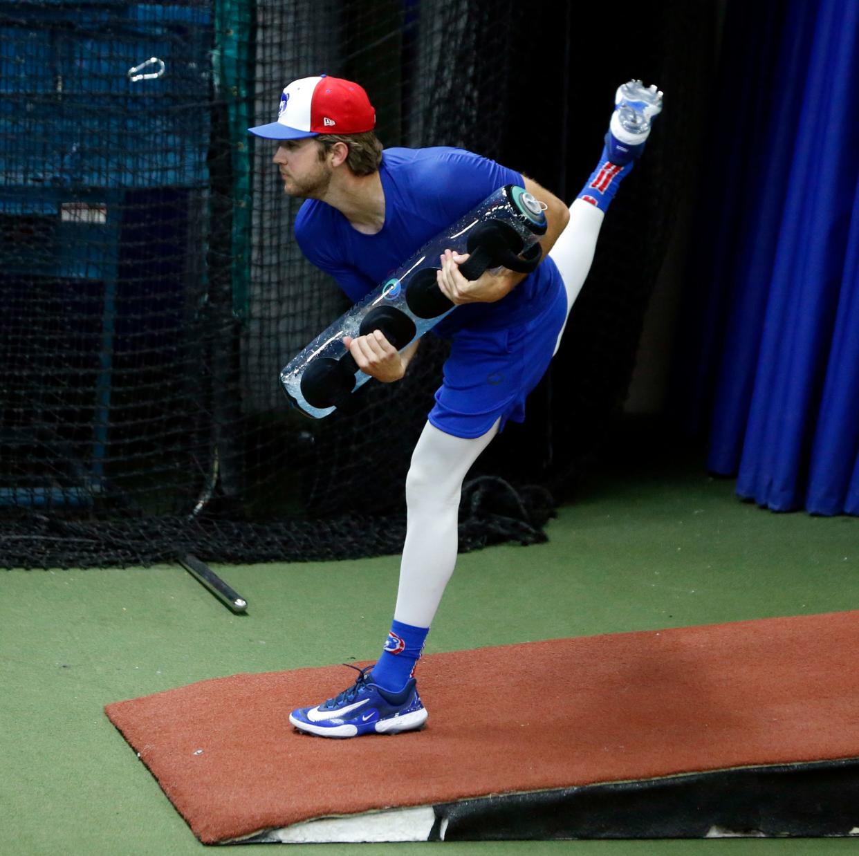 South Bend Cubs pitcher Grant Kipp works on his mechanics during a practice Wednesday, April 3, 2024, at the 1st Source Bank Performance Center in South Bend.