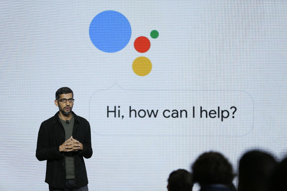 Google CEO Sundar Pichai unveils updates to Google Assistant. (AP Photo/Eric Risberg, File)