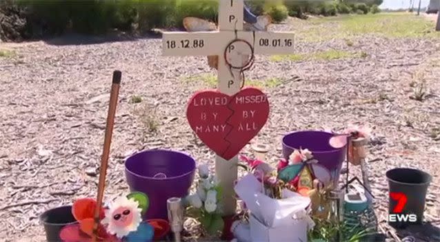 A roadside memorial has been set up for Ms Haigh. Picture: 7 News