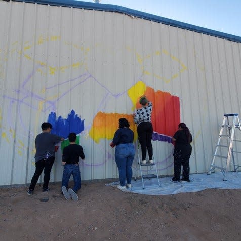 Artists began work on the mural in Chaparral, New Mexico this week. Jazmin Saenz, an El Paso artist who grew up in Chaparral and graduated from New Mexico State University (NMSU), is leading the Chaparral mural project.