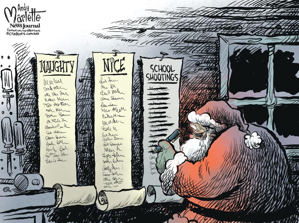Marlette cartoon: Santa accounts for the latest school shooting