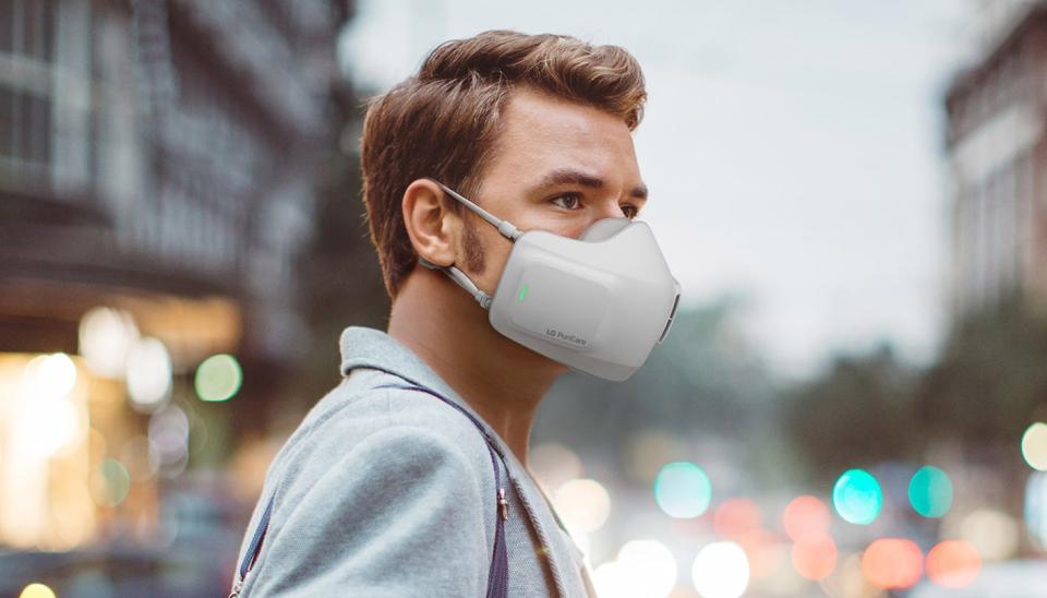 LG's PuriCare Wearable Air Purifier is a smart mask with two filters that capture up to 99.95 percent of viruses, bacteria and allergens from entering the respiratory system. Its rechargeable battery allows for 2 to 8 hours of wear.