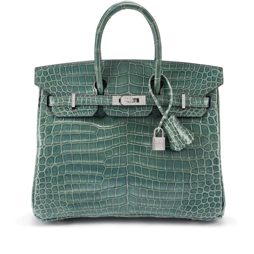 Blue-green crocadile Hermes Brikin bag