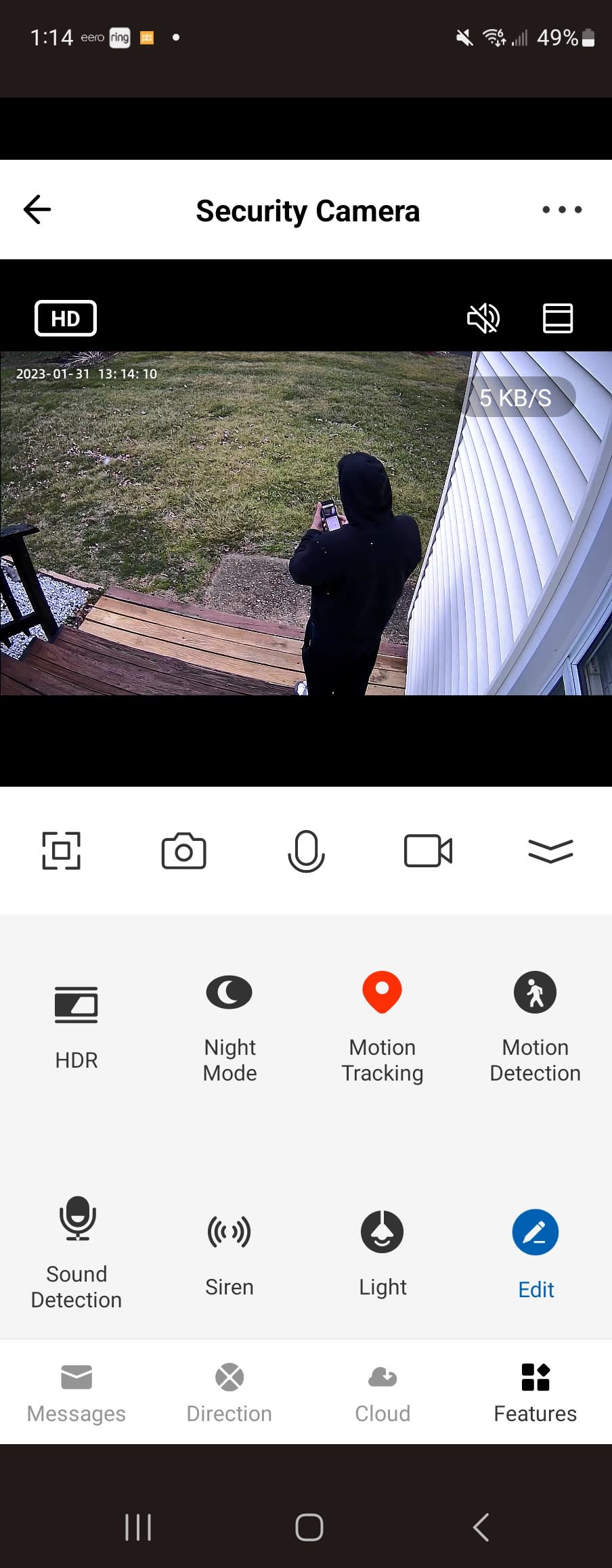 Screenshot of app for Symynelec light bulb security camera.