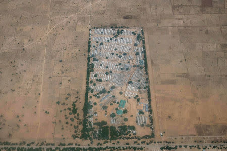 An aerial view of the Federal Training Centre camp on the road between Maiduguri and the town of Bama in northeast Nigeria, November 23, 2017. Picture taken November 23, 2017. REUTERS/Paul Carsten