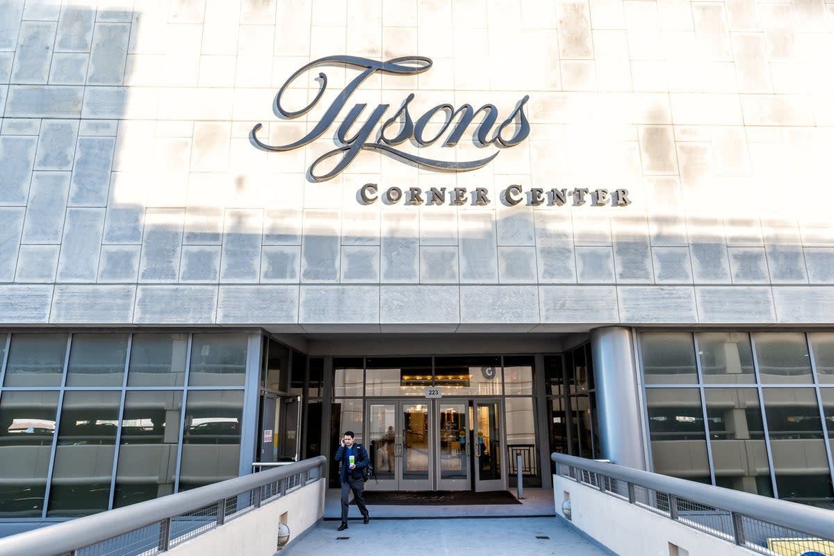 Entrance doors on bridge to Tyson’s Corner Mall in Fairfax, Virginia (Getty)