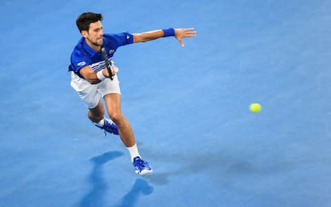 Novak Djokovic of Serbia towards the end of the Men's Singles Final match against Rafael Nadal of Spain during day 14 of the 2019 Australian Open at Melbourne Park on January 27, 2019 in Melbourne, Australia - Credit: Getty Images&nbsp;