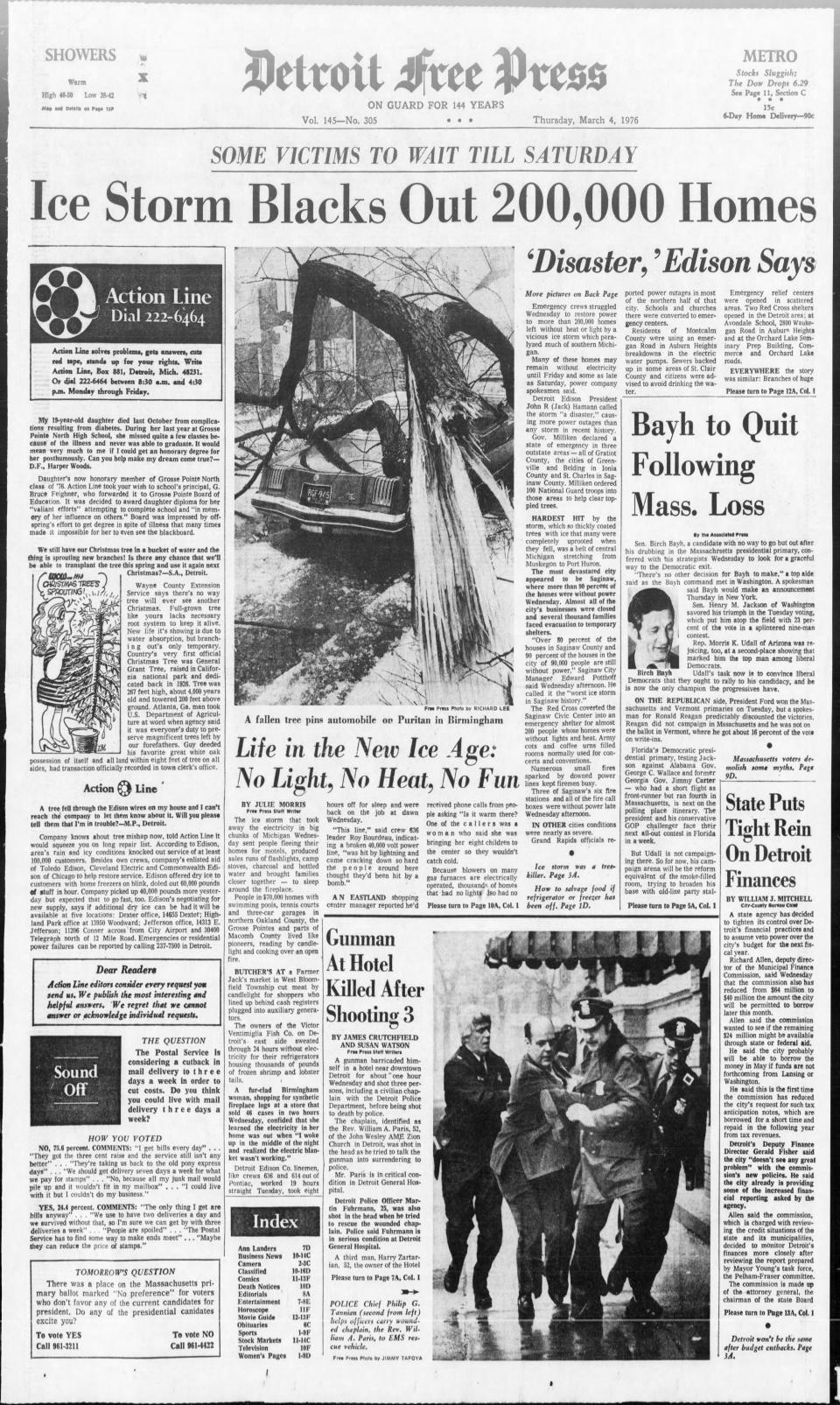 March 4, 1976 edition of the Detroit Free Press' front page