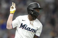 Miami Marlins' Jazz Chisholm Jr. runs the bases after hitting a grand slam during the third inning of a baseball game against the Atlanta Braves, Sunday, Sept. 17, 2023, in Miami. (AP Photo/Lynne Sladky)