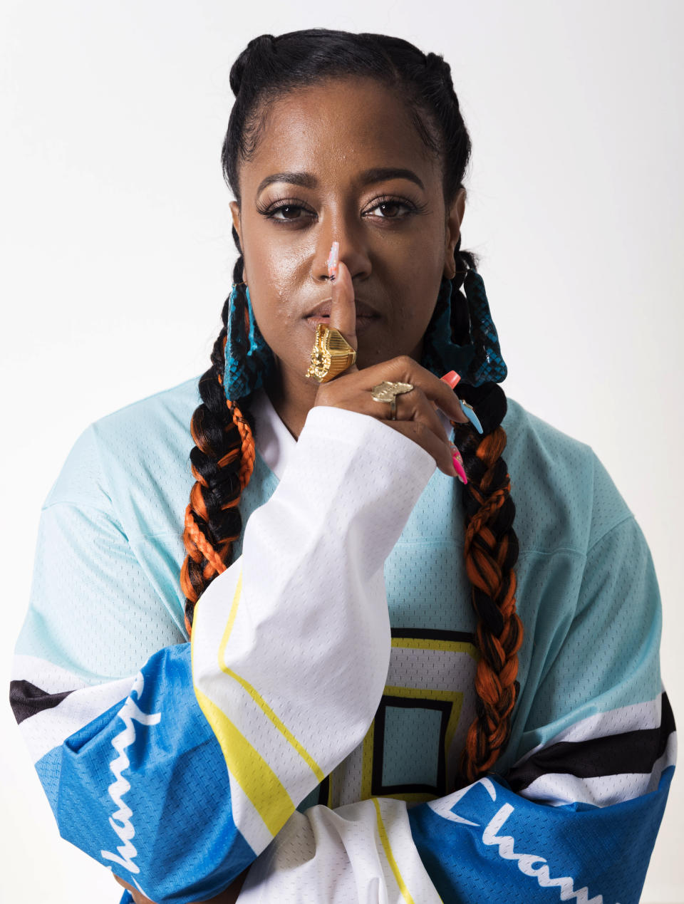 This Aug. 22, 2019 photo shows Rapsody posing for a portrait in New York to promote her latest album "Eve." (Photo by Brian Ach/Invision/AP)